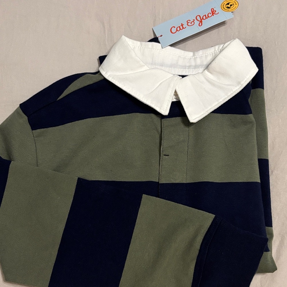 Cat & Jack Navy and Olive Striped Shirt